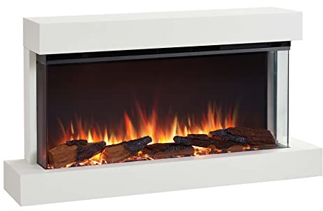 FLAMME Knighton 110cm/43 3-Sided Electric Wall Mounted Fireplace, Multiple Flame Colours, 1500W Heater, Crackling Sound Effect, Remote and APP Control, White