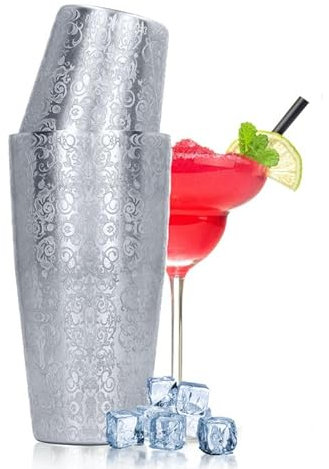 Cocktail Shaker Set,Boston Shaker, 304 Stainless Steel Bar Shaker, Engraved Design Drink Shaker, Bar Accessories, Martini Shaker, Strainer, Jigger, Cocktail Mixer Bar Set, for Bar Bartender