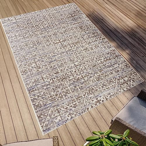 Primaflor Outdoor-Teppich Breeze Woven Tiles | 115x170cm | 4 mm Kurzflor | wetterfest UV-beständig | abwaschbarer Teppich für Draußen | Sisal-Optik Vintage-Look