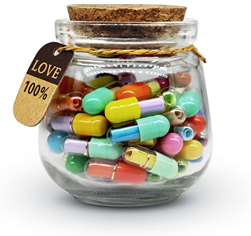 Prounion Capsule Lettres Message dans une Bouteille en Verre, 50PCS Bouteille Capsule Letters Message Happy Love Pills pour Ami/Petite Amie Anniversaire Anniversaire Saint Valentin