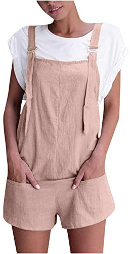 Latzhose für Damen, Sommer, locker, Jumpsuit, gerade, fließend, Sommer, ohne Ärmel, einfarbig, schmal, Overall, große Größe, breites Bein, bedruckt, Arbeitsoverall, Damen, Latzhose, #2 pink, Large