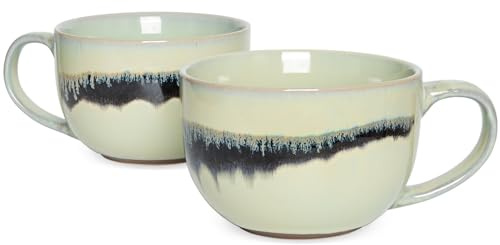 Bosmarlin Ceramic Large Coffee Mug Set of 2, 23 Oz, Jumbo Mug Soup Bowls with Handles, Dishwasher and Microwave Safe (23 Oz, Turquoise Green Light)