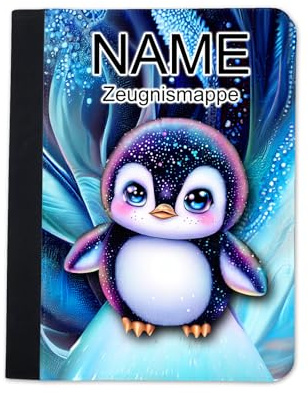 Maus-Design Zeugnismappe personalisiert Pinguin mit Name | Mit Klarsichthüllen A4+, Urkundenmappe, Dokumentenmappe