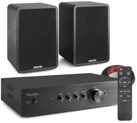 Audizio AD200B Bookshelf Stereo System with SHFB65 Speakers - Bluetooth Amplifier, Compact HiFi Home Audio Bookshelf Speaker System with Aux, RCA & Subwoofer Output, 400W