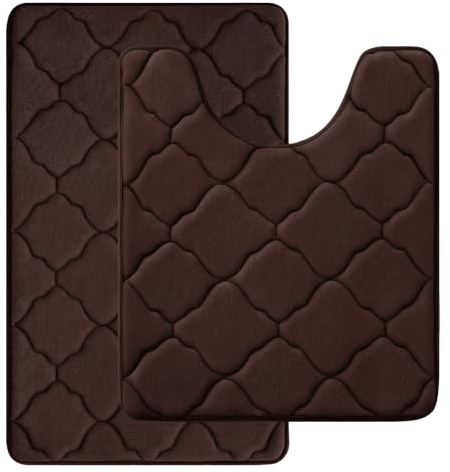 Homaxy Memory Foam badrumsmatta set i 2 delar, wc-mattor med utskärning, absorberande halkfri badmatta set, tvättbar badrumsmatta set 2 delar, brun
