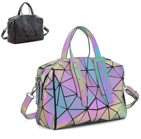CAFINY Geometrisches Portemonnaie für Frauen Geometrische leuchtende Geldbörsen und Handtaschen Geometrische Taschen und holographische Crossbody-Tasche