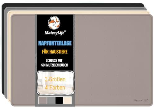 MateeyLife Silikon Napfunterlage Katzen & Hund, Katzennapf Unterlage Hundenapf rutschfest, wasserdichte Unterlage Futtermatte Hund, Futterunterlage Katz Groß, Mittle und Klein, 56x36cm, Graubraun