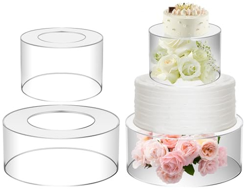 2PCS Acrylic Fillable Cake Stand Clear Round 6Inch 10Inch Stackable Centerpiece Cake Display Boxes with LED Lights Tabletop Decor Base Cake Display Tier for Wedding Birthday Party (No LED lights)