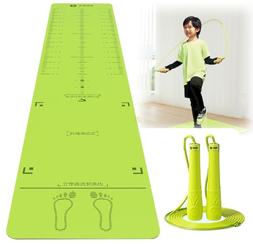 TREGOO Weitsprung Matte 7mm TPU Stehende Weitsprung-Sportmatte mit Springseil Und Bindegürtel, Yoga-Dehnkissen für Bodenbeläge aus Marmorfliesen, Springseilmatte, 78634