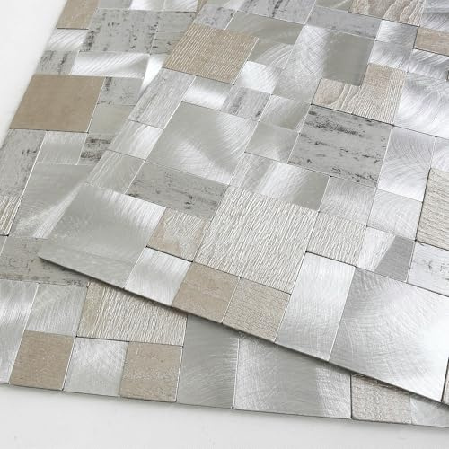 BeNice Fliesenaufkleber für Küchenrückwand, selbstklebende Wandfliesen, 3D-Klebefliesen, abziehen und aufkleben, Metallrückwand (10 Blatt, Grauer Schiefer)