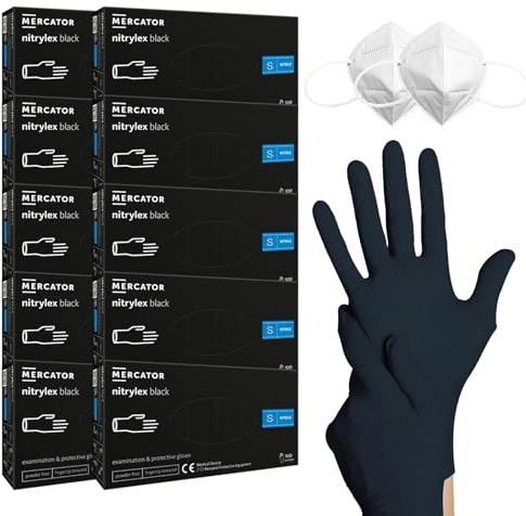 HansaGT Medical 1000 Stück Schwarz EinweghandschuheNitrilhandschuhe puderfrei, Handschuhe Einweg latexfrei, strapazierfähige reißfeste Gummihandschuhe, Einweghandschuhe (S)