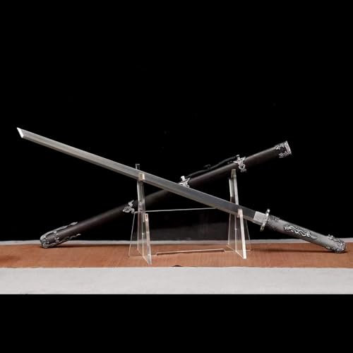 KWXPW Handgefertigtes Chinesisches Tang-Schwert,Natürliche Ebenholz Scheide,Musterstahl Klinge,Schwert im geraden Stil für Rollenspiele,Kampfsport,Heimdekoration,Ausstellung,Sammeln,Kendo,Geschenk