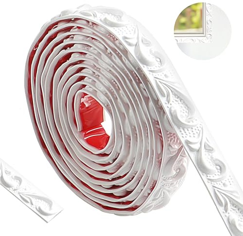 Modanature in stucco flessibili, autoadesive, impermeabili, 300 cm, motivo vintage 3D, rivestimento da parete per decorazione della casa (bianco, 2 cm)