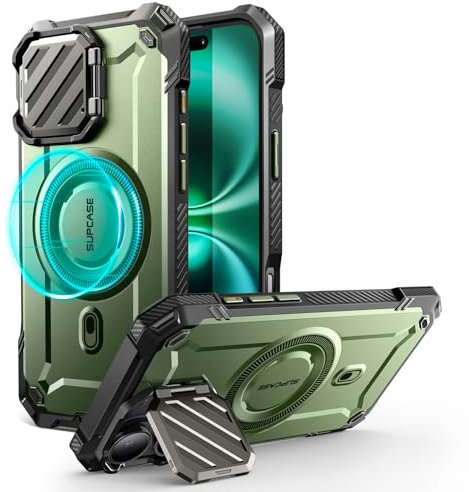 SUPCASE für iPhone 16 Hülle mit Kameraschutz [Kompatibel mit MagSafe] Dünne Handyhülle Bumper Case Magnetische Schutzhülle mit Ständer [UB Mag XT] für iPhone 16 (6.1'') 2024 (Grün)