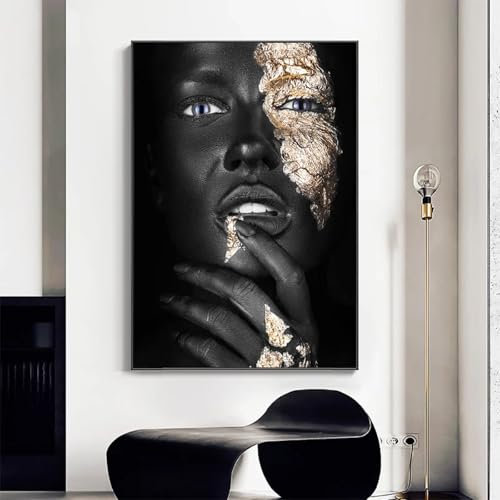 Schwarze und goldene Frau, afrikanische Kunst, Gemälde auf Leinwand, Kunstwerk, Poster und Drucke, skandinavische Wandkunst, Bild für Wohnzimmer, 40 x 60 cm, ungerahmt