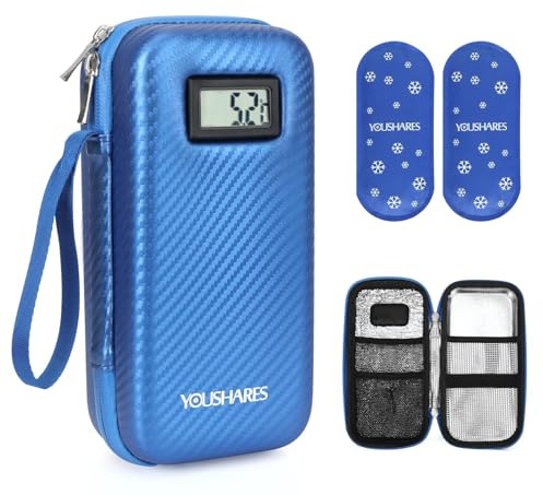 YOUSHARES Astuccio da viaggio per insulina, borsa da viaggio con refrigeratore per medicinali, azzurro, Pequeño (21 cm x 11 cm x 7.5 cm), Tendenza