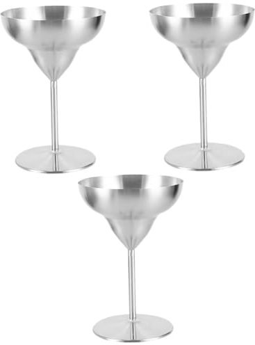 Amosfun 3pcs Stainless Steel Cocktail Goblet Metal Wine Glasses Wine Glasses for Wedding Party Anniversary
