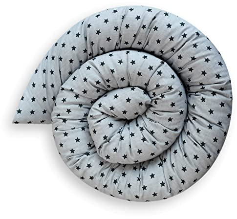 Bebeloo Bettschlange Bettkissen Seitenschläferkissen Nackenrolle Schlafkissen Kuschelschlange Stillkissen Zierkissen Zugluftstopper Body Pillow Baumwolle (Sternchen Graphit, 210 cm)