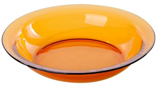 Tradineur - Fuente honda redonda de vidrio, modelo Lys, bandeja para servir, extra resistente, diseño clásico, apta para lavavajillas (Ámbar - Ø 28 cm)