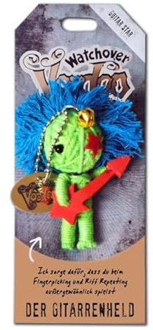 Glücksmaskottchen Voodoo Maskottchen Sammel Puppe mit Spruch Gitarrenheld- handgemachte Sorgen-Püppchen Fingerpuppen -