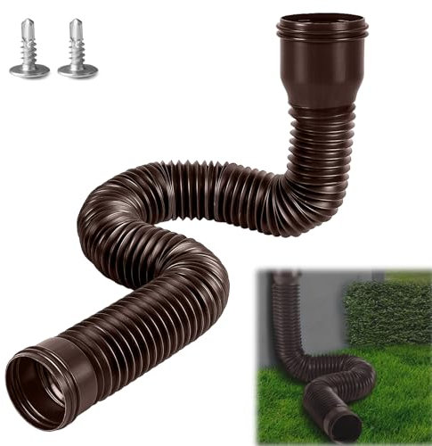 Hengrongshen 1 pieza de extensión flexible para canalones y bajantes, 80/100 mm extensible para canalon de 47 a 150 cm, extensión canalones pvc para lluvia tejado, marrón