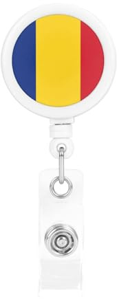 Retractable Badge Holder - Print Reel with Alligator Clip Rotatable Buckle for Office, Doctor Flag of Romania