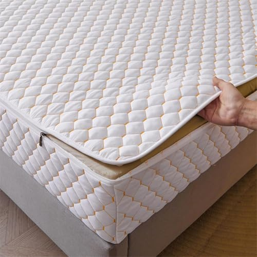 TYYUETY Coprimaterasso Matrimoniale con Cerniera, coprimaterasso Spesso, coprimaterasso Traspirante-White- 160x190+18cm