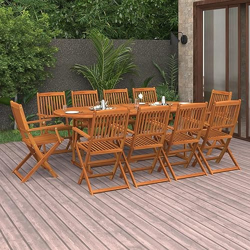 IKAYAA Tavolo da Giardino con 10 sedie Tavolo e sedie da Giardino Set Giardino Esterno in Legno Massello di Acacia-11 pz con braccioli/Ovale