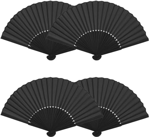 Fächer Damen, 4 Stück Faltbare Handfächer Schwarz, Elegante Fächer Für Hochzeiten Und Partys, Leicht Und Tragbar, 37 Cm / 14.5in Ideal Für Sommer Und Dekoration
