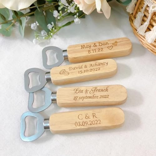 Apribottiglie in legno con incisione personalizzata, per testimoni dello sposo, apribottiglie, per ospiti, feste, souvenir (30 pezzi)