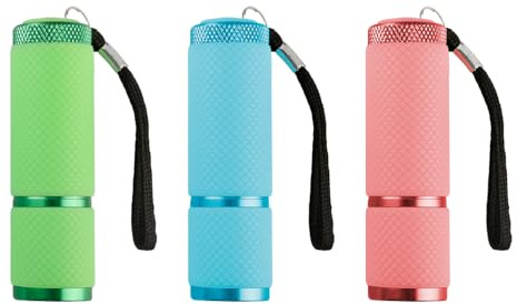 Tabanzhe Lot de 3 petites lampes de poche super lumineuses à 9 LED phosphorescentes pour le camping, la randonnée, l'extérieur, sans piles (3 couleurs)