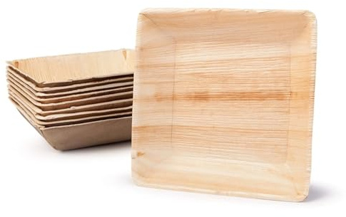 BOX And Tree-100 Cuencos desechables redondos de hoja de palma |Vajilla desechable biodegradable |Tazones de bambú, material de palmera de madera, cristalina de bambú desechable, 600 ml