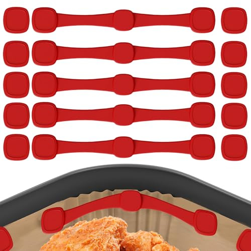 3T6B Lot de 5 Boucles Magnétiques Silicone Friteuse Air, Accessoires Air Fryer Multifonctions pour Papier cuisson air fryer, Silicone Réutilisable et Évitant Brûlures Papier, Facile à Nettoyer（Rouge）