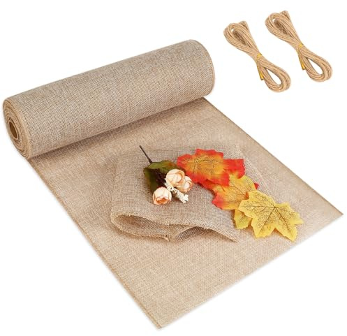28 CM X 10 M Chemin de Table, Rouleau de Nappe en Jute, Chemin de Table Aspect Lin, Rouleau Jute, Idéal pour Les Fêtes Dans Le Jardin, Les Mariages, la Décoration de Table Et Les Emballages Artisanaux