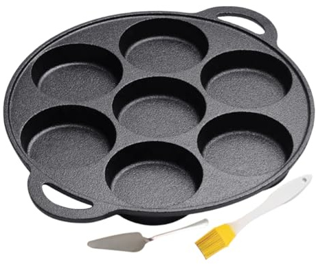 Generisch Padella piatta in ghisa, padella per frittelle per uova, strumento a 7 fori con design robusto per crepe, pizza, bistecca, cottura, grigliate, barbecue, campeggio, colazione, inizio