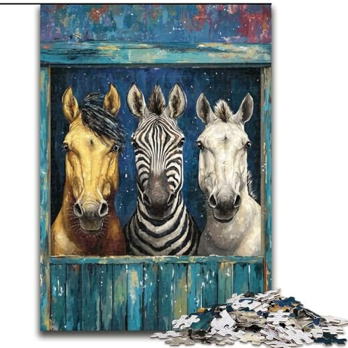 Puzzle für Erwachsene, 1000 Teile, DREI Pferde, Holzpuzzle, ideales DIY-Dekor und Denksportgeschenk (Größe 50x75cm)