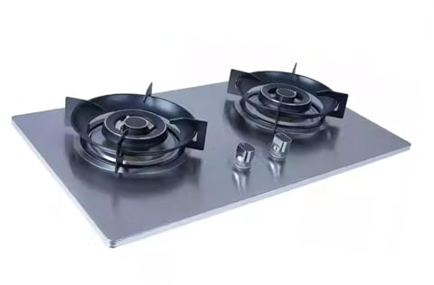 Camping-Gaskocher, Wok Mit 2 Brennern Aus Edelstahl Und Glasplatte, 5,2 KW Feuerring-Arbeitsplattenherd, Catering-Innenregler, Mit Flammendurchschlagschutz(Silver,NG)