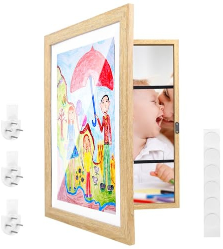 Bilderrahmen Kinderzeichnungen A3 Set, 34X46cm Frontöffnung Holzfotorahmen Aufklappbar, Kunstfoto Rahmen Kinder Kunst Bilderrahmen für Kinderzeichnungen, Kunstprojekte, Schule, Zuhause, Büro