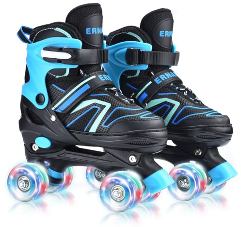 ERNAN Patines 4 Ruedas, 4 tamaños Ajustables con Ruedas Que Brillan en la Oscuridad, Patines de Ruedas para niños,Patines Niña Niño Principiante Regalo