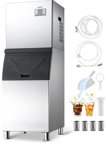 VEVOR Máquina de Hielo 250 kg/24 h, Máquina para Fabricar Hielo con Contenedor de Almacenamiento de 136 kg, con Autolimpieza Automática, Pantalla Táctil para Bares, Cafeterías, Restaurantes, Hoteles