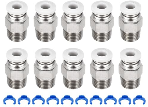 QUARKZMAN 10 Stück Pneumatische Fittinge, PC4-M10 Push To Connect Pneumatische Rohrverbinder, Durchgangsfitting Für 3D-Drucker, 2x4mm Schläuche, Weiß