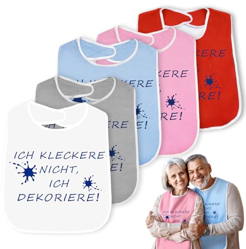 HA BIN Lätzchen für Erwachsene – 5er-Set Wasserdichte, Wiederverwendbare & Verstellbare Schlabberlatz, Lustige Kleidungsschutz-Lätzchen für Senioren, Männer & Frauen beim Essen