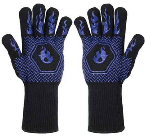 Insulated Gloves 800°C Heat Resistant for Grilling, Baking, Cooking and Welding, Aramid Fiber with Silicone Grip & Cotton Lining, Machine Washable with Hanging Rope, Red
