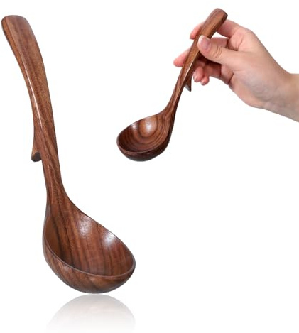Gravy Ladle, Wooden Ladle for Soup Small 7.87 Inch Gravy Soup Spoon with Back Hooks Kitchen Woodn Scoop Deep Spoon for Spooning Gravies Sauces Porridge Sustainable Natural Texture