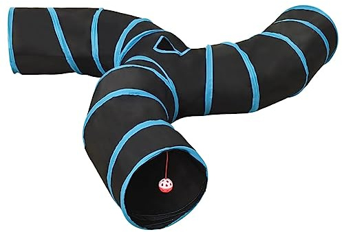 Nqyjm Kattunnel 3-vägs svart och blå 25 cm polyester för små kaniner, valpar, illrar, marsvin