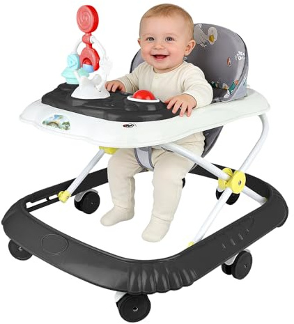 4-in-1-Baby-Lauflernhilfe, faltbare Baby-Lauflernhilfe mit interaktivem Spieltisch mit Geräuschen, Kippschutz, Gehhilfe mit Silikonrädern und 4 Höheneinstellungen, von 6 bis 18 Monaten (Schwarz-67*72