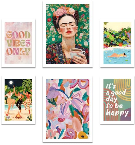 ARTFAVES® Poster Set - Mixed Arts - Gallery Wall Bilderwand Wohnzimmer, Schlafzimmer - 6 moderne Wandbilder Abstrakt, Kunst, Frida Kahlo, bunt, Illustration, good vibes - ohne Bilderrahmen