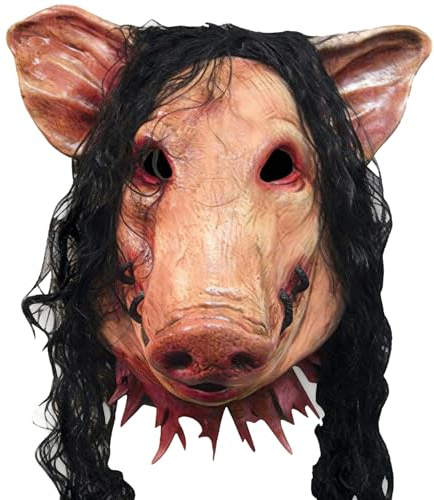 Halloween skräck mask gris huvudmask med hår djur hemsk cosplay latexmask huvudbonader festival fin klänning buskostym för halloween fest rollspel