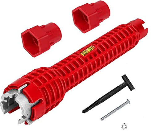 Yinrikom 8 in 1Sink Faucet Installer, Multifunction Faucet Wrench Plumbing Installation Tool Used for Toilet Bathroom Kitchen Installation Removal of Various Pipes (Red)