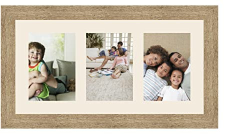 Cadres Photos pêle mêle multivues Blanc Cassé 3 Photo(s) 13x18 Passe Partout, Cadre Photo Mural 45x23 cm Naturel Beige, 3.5 cm de Largeur